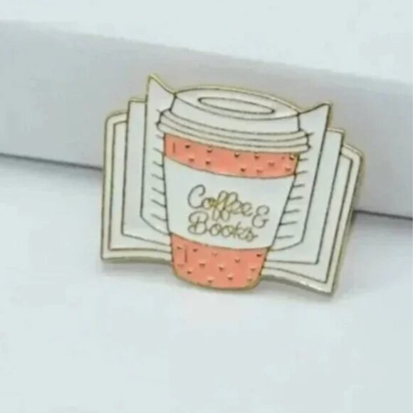 ⭐️❤️ FREE Book Coffee Boho Minimal Hipster Hippie Art Peasant School Pin Brooch - Picture 3 of 3